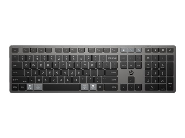 HP 725 - Keyboard - multi-device, rechargeable, powered by SuperCapacitor - full size - wireless - 2.4 GHz, Bluetooth - QWERTY - International English - nightfall black