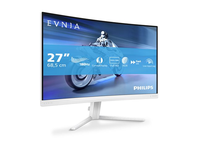 Philips Evnia 5000 27M2C5201L - LED monitor - gaming - curved - 27\" - 1920 x 1080 Full HD (1080p) @ 180 Hz - Fast VA - 3000:1 - HDR10 - 0.5 ms - 2xHDMI, DisplayPort - white