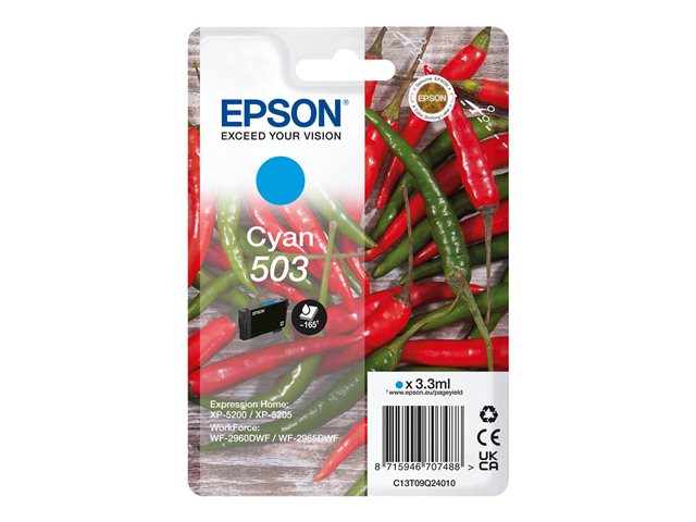 Epson 503 Singlepack - 3.3 ml - cyan - original - blister with RF/acoustic alarm - ink cartridge - for Expression Home XP-5200, XP-5205, WorkForce WF-2960DWF, WF-2965DWF