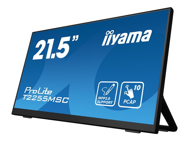 iiyama ProLite T2255MSC-B1 - LED monitor - 21.5\" - touchscreen - 1920 x 1080 Full HD (1080p) @ 60 Hz - IPS - 400 cd/m² - 1000:1 - 5 ms - HDMI, DisplayPort - speakers - matte black