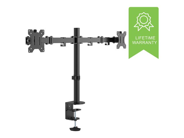 Fits display 13-27\" with vesa sizes 75 x 75 or 100 x 100 - 2 part arms - rotate - quick-release - swivel tilt - clamp or grommet - post height 465 mm - max between screen centres 790 mm - matt black