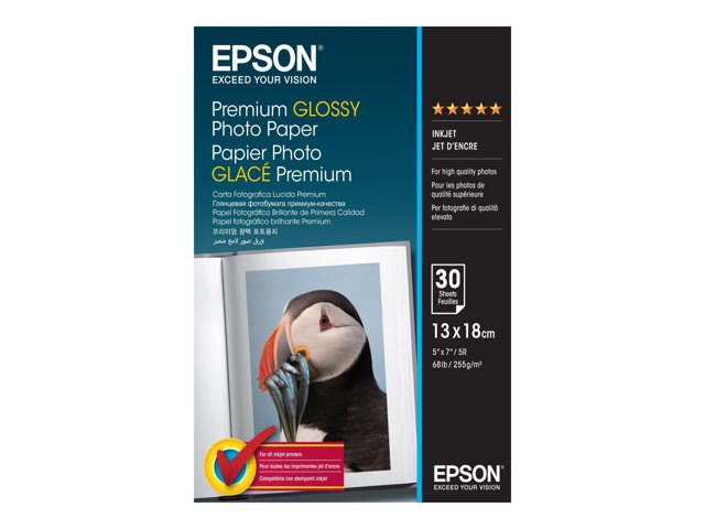 Epson Premium Glossy Photo Paper - Glossy - 130 x 180 mm - 255 g/m² - 30 sheet(s) photo paper - for EcoTank ET-1810, 2810, 2811, 2814, 2815, 2820, 2825, 2826, 2850, 2851, 2856, 4800, 4850