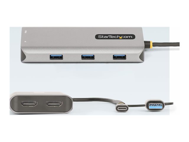 StarTech.com USB-C Multiport Adapter w/Attached USB-C to USB-A Dongle, Dual HDMI (4K30Hz/1080p60Hz), 3x USB-A, Mini Laptop Docking Station, Travel Dock, 1.3ft/40cm Cable - Dual Display M1/M2 MacBook/Windows/Chrome (167B-USBC-MULTIPORT) - Docking stat