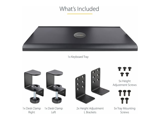 StarTech.com Under-Desk Keyboard Tray, Clamp-on Keyboard Holder, Supports up to 12kg (26.5lb), Sliding Keyboard and Mouse Drawer with C-Clamps, Height Adjustable Keyboard Tray - Black - Ergonomic Keyboard Tray (KEYBOARD-TRAY-CLAMP1) - Keyboard tray -