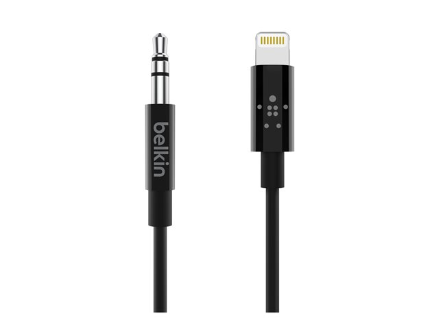 Belkin - Lightning to headphone jack cable - Lightning male to mini-phone stereo 3.5 mm male - 91.4 cm - black