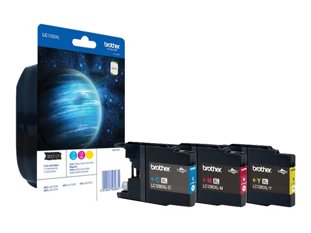 LC-1280 inktcartridge cyaan magenta en geel extra high capacity 3x 1.200 pagina's 1-pack blister zonder alarm