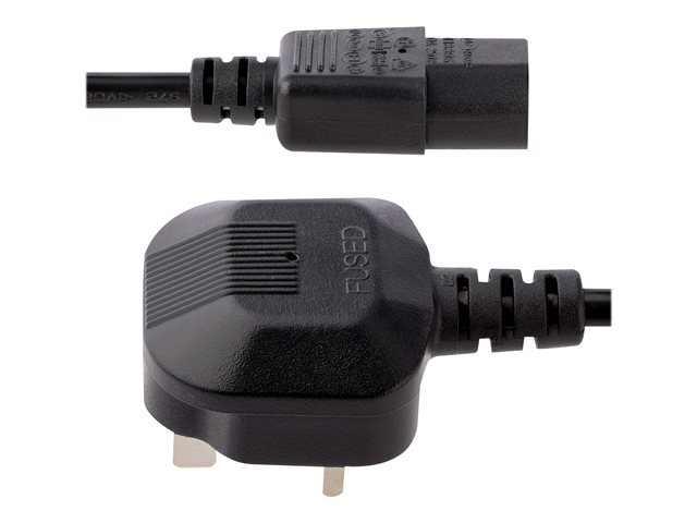 StarTech.com 3ft (1m) UK Computer Power Cable, BS 1363 to C13 Power Cord, 18AWG, 10A 250V, Black Replacement AC Power Cord, Monitor Power Cable, BS 1363 to IEC 60320 C13 Kettle Lead - PC Power Supply Cable (BS13U-1M-POWER-LEAD) - Power cable - BS 1363 (P) to power IEC 60320 C13 - AC 250 V - 10 A - 1 m - molded - black