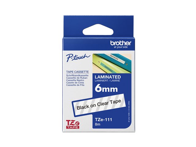 Brother TZe-111 - Standard adhesive - black on clear - Roll (0.6 cm x 8 m) 1 cassette(s) laminated tape - for Brother PT-D210, D600, H110, P-Touch PT-1880, D450, E110, E310, E550, E800, H110, P900