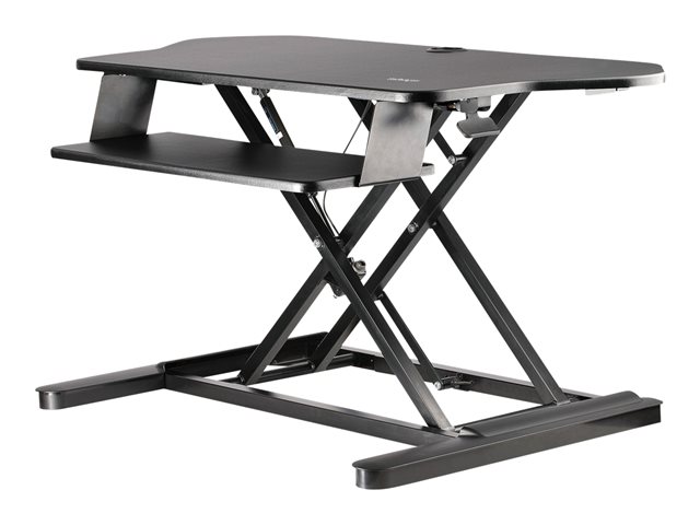 StarTech.com Corner Sit Stand Desk Converter with Keyboard Tray - Large Surface (35\" x 21\") - Height Adjustable Ergonomic Desktop/Tabletop Standing Workstation - Supports Dual Monitors - Standing desk converter - rectangular - black