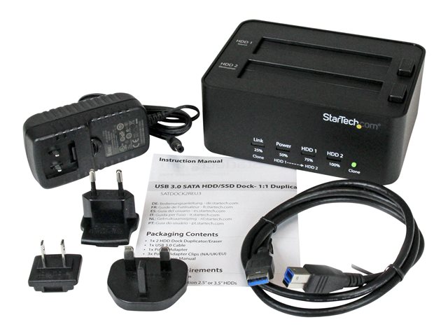 StarTech.com Dual Bay Hard Drive Duplicator and Eraser, Standalone HDDSSD ClonerCopier, USB 3.0 to SATA Docking Station, Hard Disk Duplicator and Sanitizer Dock - ToollessTop-Loading Design - Hard drive duplicator - 2 bays (SATA-300) - for P/N: SVA12M5NA