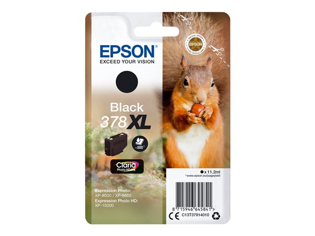 Epson 378XL - 11.2 ml - XL - black - original - blister - ink cartridge - for Expression Home XP-8605, 8606, Expression Home HD XP-15000, Expression Photo XP-8505, 8700
