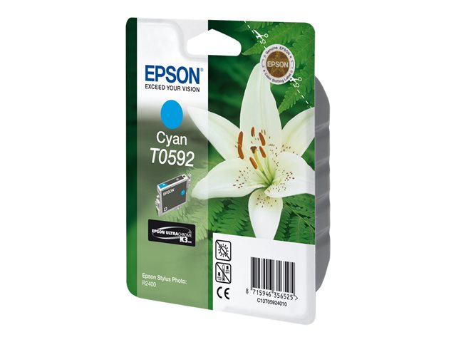 Epson T0592 - 13 ml - cyan - original - blister - ink cartridge - for Stylus Photo R2400