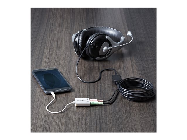 StarTech.com 4 Position Microphone and Headphone Splitter 3.5 mm 4 Pin / 4 Pole Mic and Audio Combo Splitter Cable (MUYHSMFFADW) - Headset splitter - mini-phone stereo 3.5 mm female to 4-pole mini jack male - 15.25 cm - white - for P/N: MUHSMF2M
