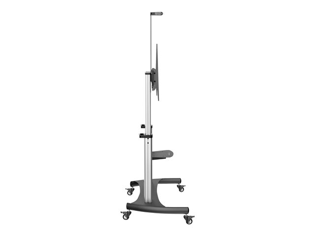 StarTech.com Mobile TV Stand, Heavy Duty TV Cart for 60-100\" Display (100kg/220lb), Height Adjustable Rolling Flat Screen Floor Standing on Wheels, Universal Television Mount w/Shelves - W/ 2 equipment shelves - Cart - for flat panel - aluminium, steel - black, silver - screen size: 60\"-100\"