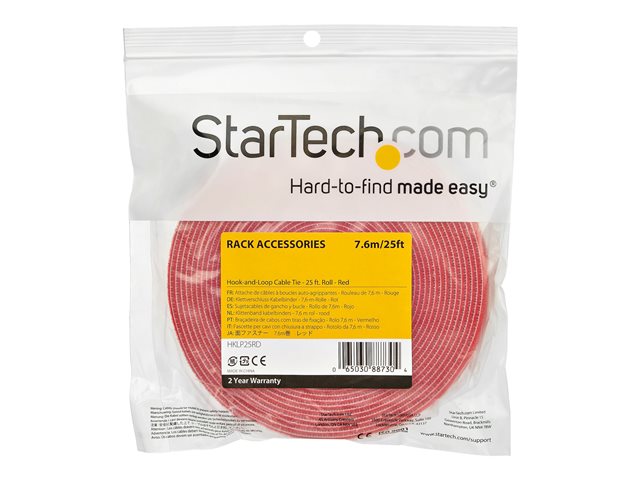 StarTech.com 25ft Hook and Loop Roll, Cut-to-Size Reusable Cable Ties, Bulk Industrial Wire Fastener Tape / Adjustable Fabric Wraps Red / Resuable Self Gripping Cable Management Straps - Adjustable Loop Ties (HKLP25RD) - Hook & loop fastener - 7.62 m - red - for P/N: CABSHF2POST2, HKLP25, HKLP25BL, HKLP25GN, HKLP25YW