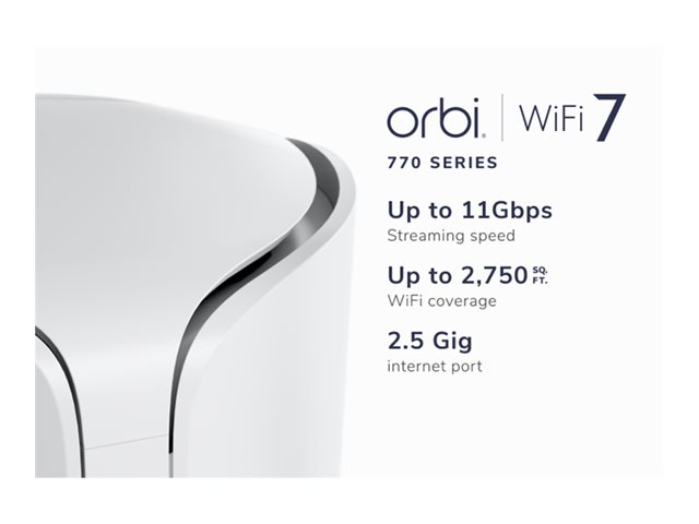 NETGEAR Orbi 770 Series RBE770 - Wi-Fi system - (extender) - up to 180 sq.m - mesh 1GbE, 2.5GbE, Wi-Fi 7 - Wi-Fi 7 - Multi-Band
