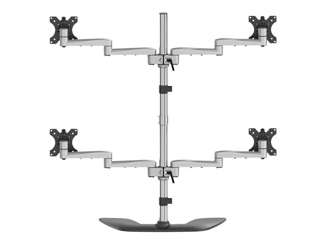 StarTech.com Desktop Quad Monitor Stand, Ergonomic VESA 4 Monitor Arm (2x2) up to 32\", Free Standing Articulating Universal Pole Mount, Height Adjustable/Tilt/Swivel/Rotate, Silver - Heavy-duty VESA Mount (ARMQUADSS) - Stand - adjustable arm - for 4
