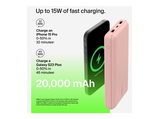 20K Power Bank USB-A / C 15w Rose Gold