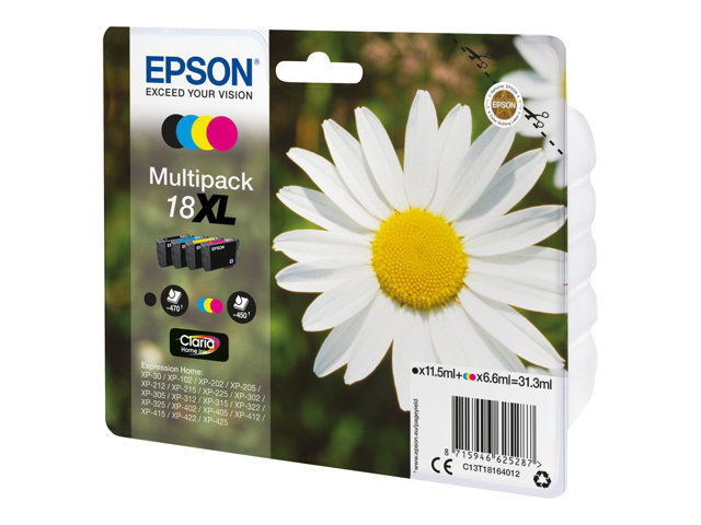Epson 18XL - 4-pack - XL - black, yellow, cyan, magenta - original - blister - ink cartridge - for Expression Home XP-212, 215, 225, 312, 315, 322, 325, 412, 415, 422, 425