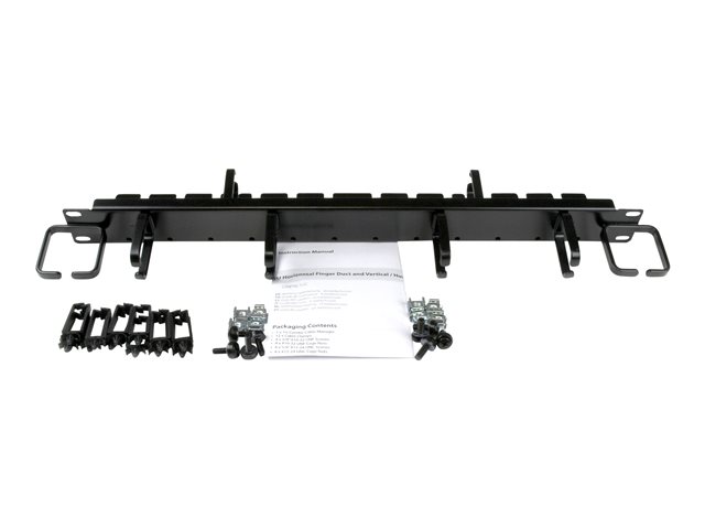 1U 19IN HORIZONTAL CABLE MANAGEMENT PANEL - FULL-FEATURED COMBO OF HORIZONTAL FINGER DUCTS VERTICAL/ HORIZONTAL D-RING HOOKS - DURABLE STEEL - ONE-PIECE CABLE MANAGER