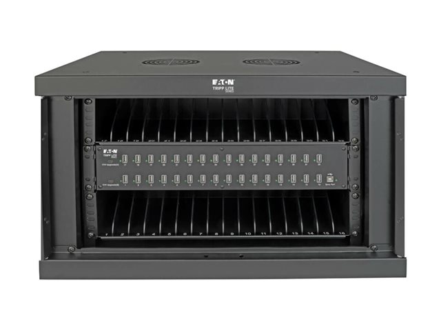 Eaton Tripp Lite Series 32-Device USB Charging Station Cabinet with Sync for Smartphones, Wall Mount and Desktop Options, 230V, BS1363 to C13 Plug, Black - Multi-device charger cabinet - with circuit breaker - desktop, wall mountable - black