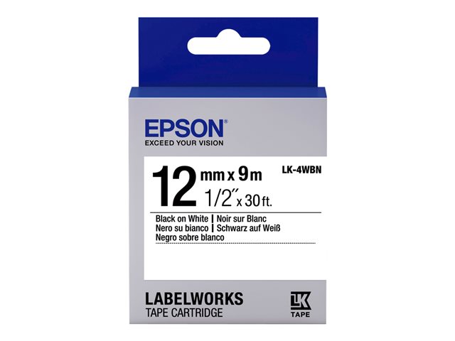 Epson LabelWorks LK-4WBN - Black on white - Roll (1.2 cm x 9 m) 1 roll(s) label tape - for LabelWorks LW-1000, LW-300, LW-400, LW-600, LW-700, LW-900, LW-K400, LW-Z700, LW-Z900