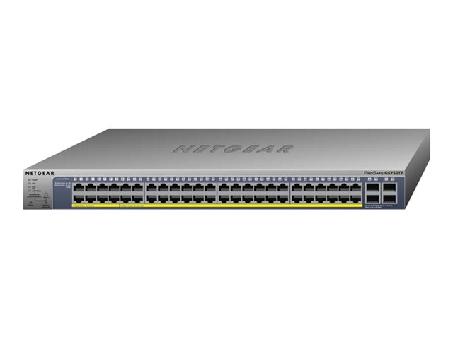 NETGEAR Smart GS752TP - Switch - L3 Lite - smart - 8 x 10/100/1000 (PoE+) + 40 x 10/100/1000 (PoE) + 4 x SFP - desktop, rack-mountable - PoE+ (384 W)