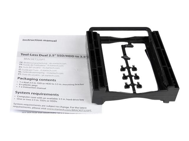 StarTech.com Dual 2.5\" SSD/HDD Mounting Bracket for 3.5\" Drive Bay - Tool-Less Installation - 2-Drive Adapter Bracket for Desktop Computer (BRACKET225PT) - Storage bay adapter - 3.5\" to 2 x 2.5\" - black - for P/N: M2E4SFF8643, PEX4SFF8643, U2M2E125