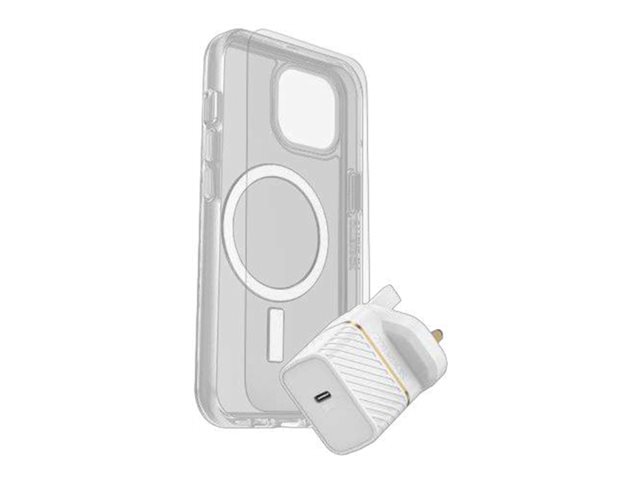 OtterBox KIT Apple iPhone 15 (Symmetry Clear MagSafe / Premium Glass AM / UK USB-C Wall Charger 30W - white)