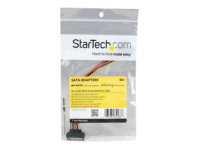 StarTech.com 8in 15 pin SATA Power Extension Cable - 8 SATA power Extension Cable - 8 SATA power Extension cord - Power extension cable - SATA power (M) to SATA power (F) - 20.3 cm - for P/N: PYO2SATA, PYO4SATA, SATAPOWADAP