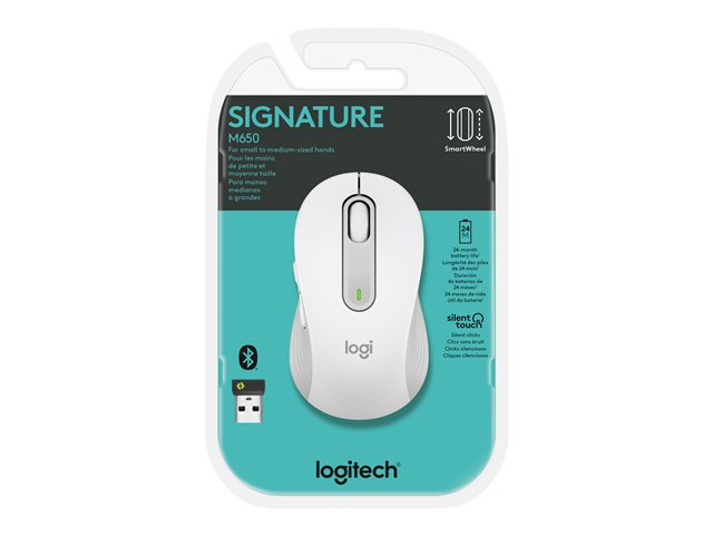 Logitech Signature M650 - Mouse - optical - 5 buttons - wireless - 2.4 GHz, Bluetooth - Logitech Logi Bolt USB receiver - off-white