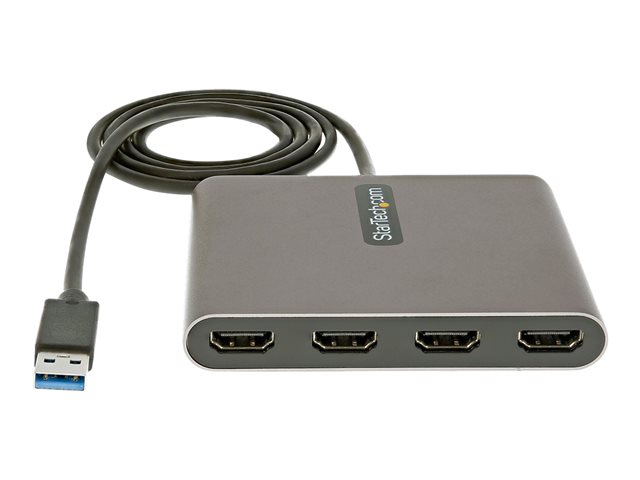 StarTech.com USB 3.0 to 4 HDMI Adapter, External Video & Graphics Card, USB Type-A to Quad HDMI Monitor Display Adapter Dongle, 1080p 60Hz, USB 3.0 to HDMI Adapter/Video Converter, Windows - Multi Monitor Adapter - Adapter cable - USB Type A male to HDMI female - 1 m - space grey - 1080p support 60Hz