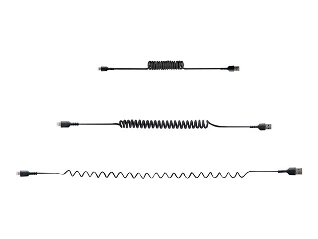 StarTech.com 50cm (20in) USB to Lightning Cable, MFi Certified, Coiled iPhone Charger Cable, Black, Durable and Flexible TPE Jacket Aramid Fiber, Heavy Duty Coil Charging Cable - Rugged USB Lightning Cable - Lightning cable - USB male to Lightning male - 50 cm - black - coiled