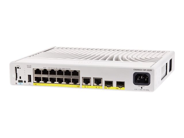 Cisco Catalyst 9200CX - Network Advantage - switch - compact - L3 - Managed - 12 x 10/100/1000 (PoE+) + 2 x 1000Base-T + 2 x 10 Gigabit SFP+ (uplink) - rack-mountable - PoE+ (240 W)