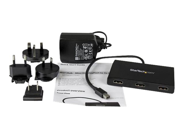 StarTech.com 3 Port Mini DisplayPort MST Hub - 4K 30Hz - Mini DP to HDMI Video Splitter for Multiple Monitors - mDP to HDMI (MSTMDP123HD) - Video/audio splitter - 3 x HDMI - desktop - AC 100/240 V