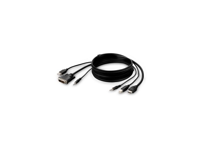 Belkin Secure KVM Combo Cable - Video / USB / audio cable - TAA Compliant - USB, mini jack, DVI-D (M) to USB Type B, mini jack, HDMI (M) - 3.05 m - passive, 4K support - black