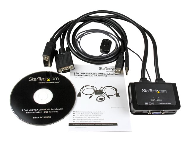 StarTech.com 2 Port USB VGA Cable KVM Switch - USB Powered with Remote Switch - KVM with VGA - Dual Port VGA KVM Switch (SV211USB) - KVM switch - 2 x KVM port(s) - 1 local user - desktop