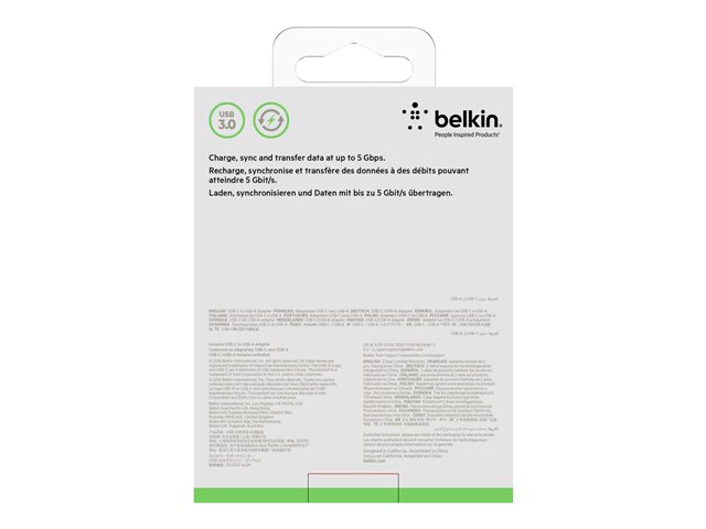 Belkin 3.0 USB-C to USB-A Adapter - USB adapter - 24 pin USB-C (M) reversible to USB Type A (F) - USB 3.0 - 3 A - black