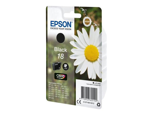 Epson 18 - 5.2 ml - black - original - ink cartridge - for Expression Home XP-212, 215, 225, 312, 315, 322, 325, 412, 415, 422, 425