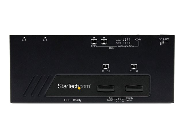 StarTech.com 2x2 HDMI Matrix Switch with Remote - 1080p Automatic & Priority Switcher - Video Wall Auto Selector Splitter Box - Audio Out (VS222HDQ) - Video/audio switch - desktop - for P/N: SVA12M2NEUA, SVA12M5NA