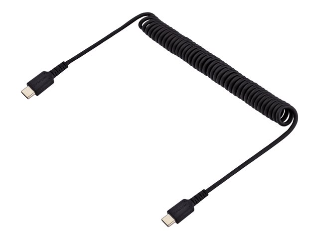 StarTech.com 3ft (1m) USB C Charging Cable, Coiled Heavy Duty Fast Charge & Sync USB-C Cable, High Quality USB 2.0 Type-C Cable, Rugged Aramid Fiber, TPE, 3A, S20, iPad, Pixel - Durable Male to Male USB, Black - USB cable - 24 pin USB-C (M) to 24 pin USB-C (M) - USB 2.0 - 3 A - 1 m - coiled - black