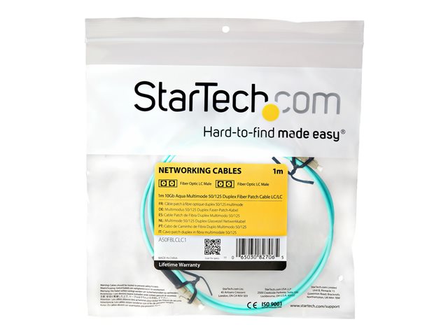 StarTech.com 1m (3ft) LC/UPC to LC/UPC OM3 Multimode Fiber Optic Cable, Full Duplex 50/125Âµm Zipcord Fiber Cable, 100G Networks, LOMMF/VCSEL, u003c0.3dB Low Insertion Loss - LSZH Fiber Patch Cord - Patch cable - LC multi-mode (M) to LC multi-mode (M) -