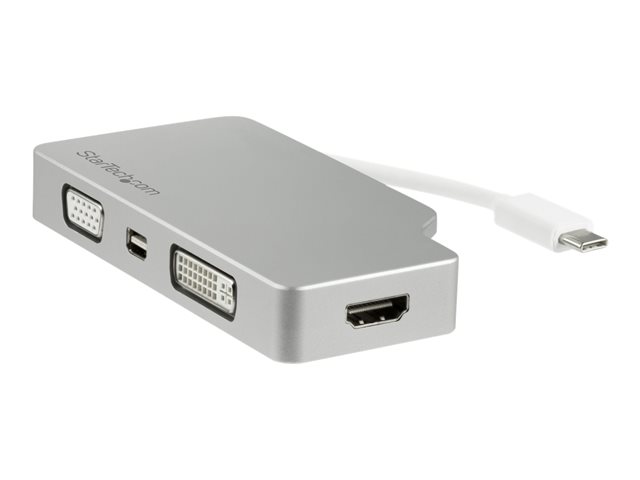 StarTech.com USB C Multiport Video Adapter with HDMI, VGA, Mini DisplayPort or DVI, USB Type C Monitor Adapter to HDMI 1.4 or mDP 1.2 (4K), VGA or DVI (1080p), Silver Aluminum Adapter - 4-in-1 USB-C Converter (CDPVGDVHDMDP) - Adapter - 24 pin USB-C male to HD-15 (VGA), DVI-D, HDMI, Mini DisplayPort female - 10.5 cm - silver - 4K support, active