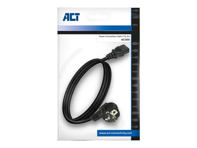 Voedingskabel - power CEE 7/7 (M) gehoekt naar power IEC 60320 C13 recht - 250 V wisselstroom V - 6 A - 2 m - zwart