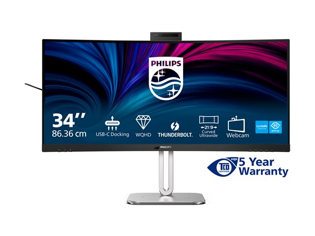 Philips 34B2U6603CH - 6000 Series - LED monitor - curved - 34\" - 3440 x 1440 WQHD @ 120 Hz - VA - 550 cd/m² - 4000:1 - DisplayHDR 400 - 4 ms - Thunderbolt 4, 2xHDMI, DisplayPort - speakers - charcoal
