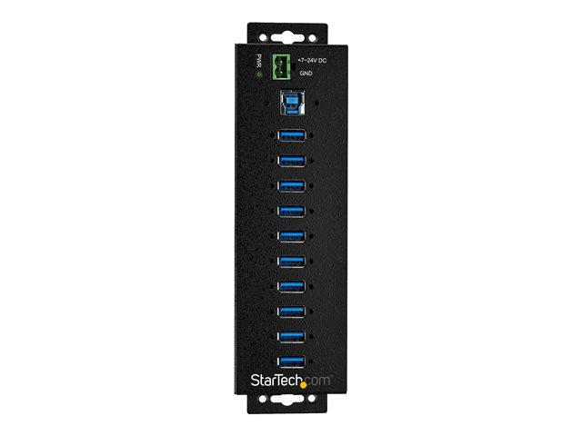 StarTech.com 10 Port USB Hub with Power Adapter, Surge Protection, Metal Industrial USB 3.0 Data Transfer Hub, Din Rail, Wall or Desk Mountable, High Speed USB 3.1/ USB 3.2 Gen 1 5Gbps Hub - Windows/macOS/Linux (HB30A10AME) - Hub - 10 x USB 3.2 Gen 1 - DIN rail mountable, wall-mountable - TAA Compliant - for P/N: ITB20D3250