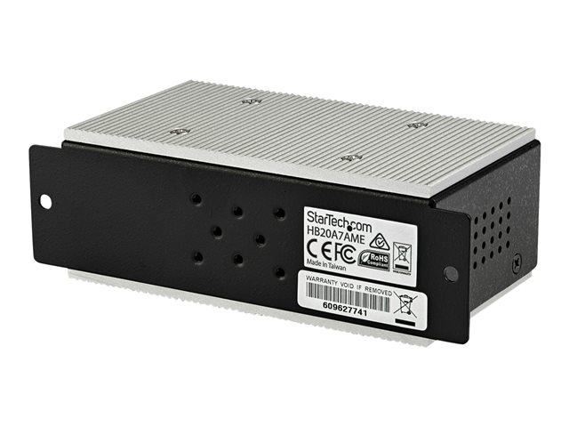 StarTech.com 7 Port USB 2.0 Hub, Metal Industrial USB-A Hub (7x USB-A) with ESD & Surge Protection, Extended Operating Temp -40 to 185°F, Din Rail/Wall/Desk Mountable, USB Expander, Rugged - Windows/macOS/Linux (HB20A7AME) - Hub - 7 x USB 2.0 - DIN rail mountable - DC power - TAA Compliant - for P/N: ITB20D3250