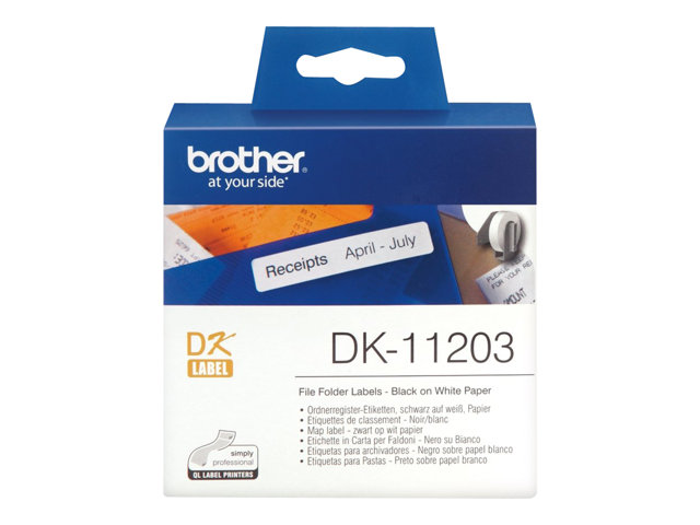 Brother DK-11203 - Black on white - 17 x 87 mm 300 label(s) (1 roll(s) x 300) file folder labels - for Brother QL-1050, 1060, 1110, 500, 550, 560, 570, 580, 600, 650, 700, 710, 720, 820