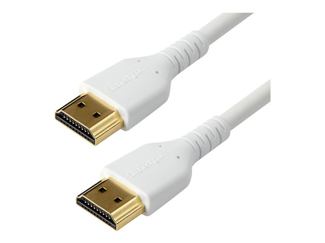 StarTech.com 1m Premium Certified HDMI 2.0 Cable with Ethernet, Durable High Speed UHD 4K 60Hz HDR 10, 3ft Rugged M/M HDMI Cord with Aramid Fiber, TPE, Ultra HD Monitors, TVs & Displays - Heavy duty HDMI cable - Premium High Speed - HDMI cable with Ethernet - HDMI male to HDMI male - 1 m - white - for P/N: TB3DKM2HDL