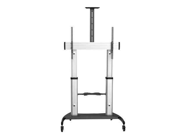 StarTech.com Mobile TV Stand, Heavy Duty TV Cart for 60-100\" Display (100kg/220lb), Height Adjustable Rolling Flat Screen Floor Standing on Wheels, Universal Television Mount w/Shelves - W/ 2 equipment shelves - Cart - for flat panel - aluminium, steel - black, silver - screen size: 60\"-100\"